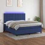 vidaXL Boxspring met matras en LED stof blauw 160x200 cm, Maison & Meubles, Verzenden