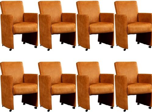 Set van 8 Cognac leren moderne eetkamerfauteuils - Kenia, Huis en Inrichting, Stoelen, Overige kleuren, Vijf, Zes of meer stoelen