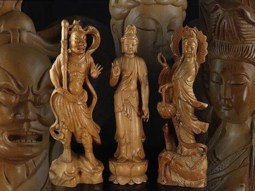 Three Extra-large wooden sculptured statues - Kongo Rikishi, Antiek en Kunst, Antiek | Overige Antiek