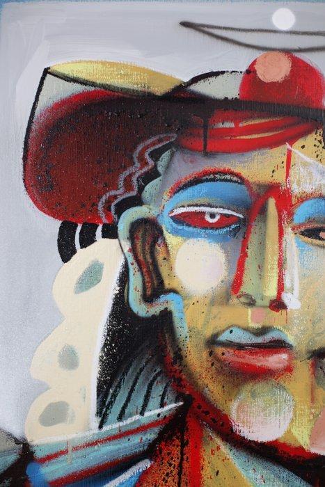 Jone Hopper - Portrait au chapeau rouge, Antiek en Kunst, Kunst | Schilderijen | Modern
