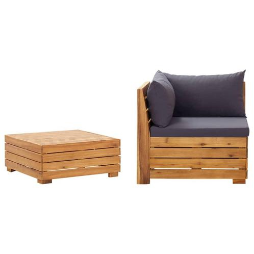vidaXL 2-delige Loungeset met kussens massief acaciahout, Tuin en Terras, Tuinsets en Loungesets, Nieuw, Verzenden
