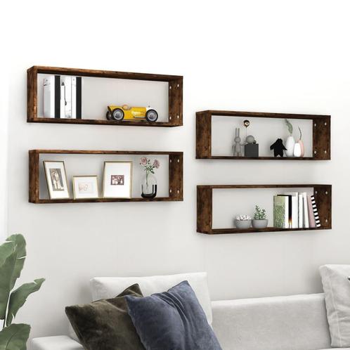 vidaXL Wandschappen kubus 4 st 80x15x26,5 cm hout gerookt, Huis en Inrichting, Kasten | Wandmeubels, Nieuw, Verzenden
