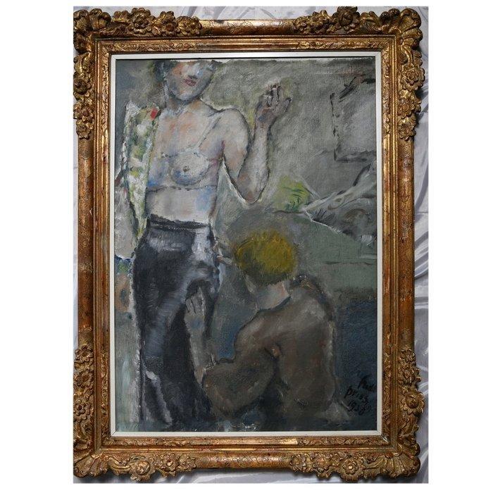 Moeilijk leesbaar (Prins) (XX) - stelt vrouw voor bij, Antiquités & Art, Art | Peinture | Classique