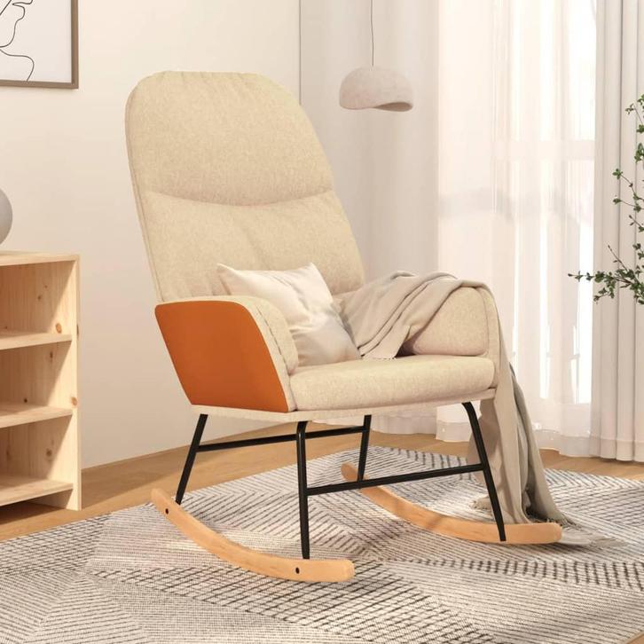 vidaXL Schommelstoel stof crèmewit, Huis en Inrichting, Stoelen, Nieuw, Verzenden