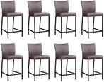 Set van 8 Grijze leren moderne barkrukken - poot vierkant, Nieuw, Vijf, Zes of meer stoelen, Modern, Leer