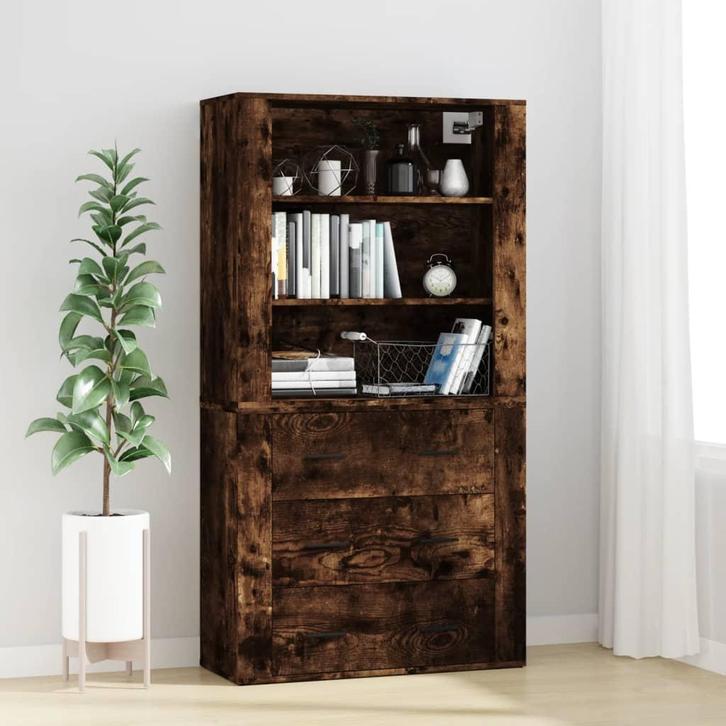 vidaXL Hoge kast bewerkt hout gerookt eikenkleurig, Huis en Inrichting, Kasten | Dressoirs, Nieuw, Verzenden