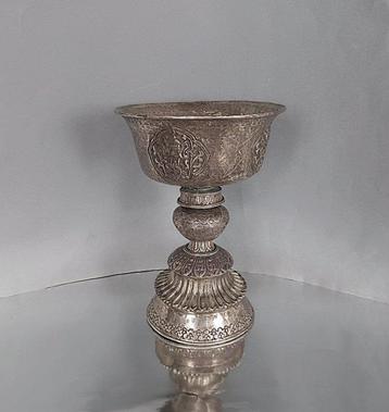 Grote Boterlamp 25 cm - 1083 g - Zilver - Tibet - eind 19e -