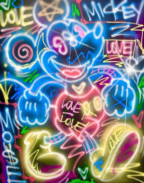 Outside313 - Mickey Mouse - Love - Neon black edition, Antiek en Kunst, Kunst | Schilderijen | Modern