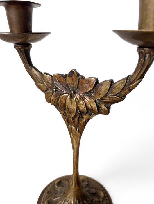 Kaarsenstandaard met oor - Messing - Dubbele kandelaar, Antiek en Kunst, Curiosa en Brocante