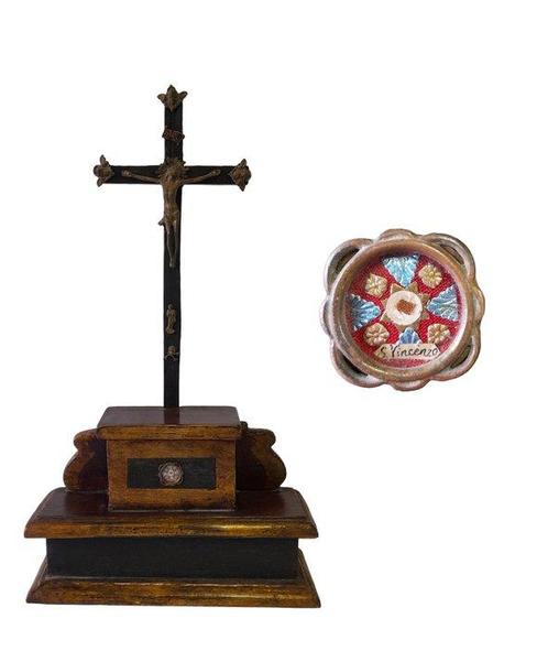 Altaarkruisbeeld met reliekhouder van Sint-Vincentius - 54, Antiek en Kunst, Kunst | Niet-Westerse kunst