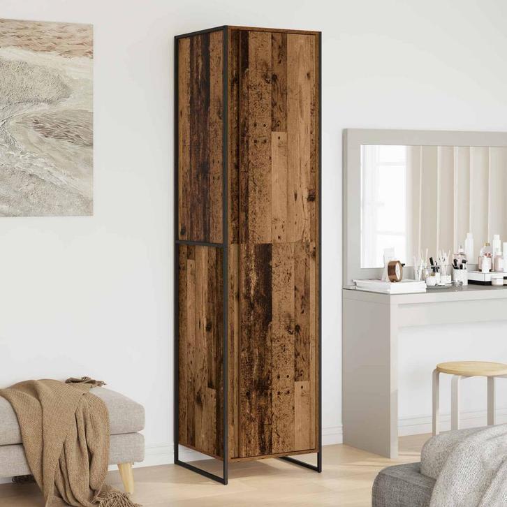 vidaXL Kast met opslag 2 pcs Oud Hout 50 x 50 x 200 cm, Maison & Meubles, Armoires | Penderies & Garde-robes, Envoi