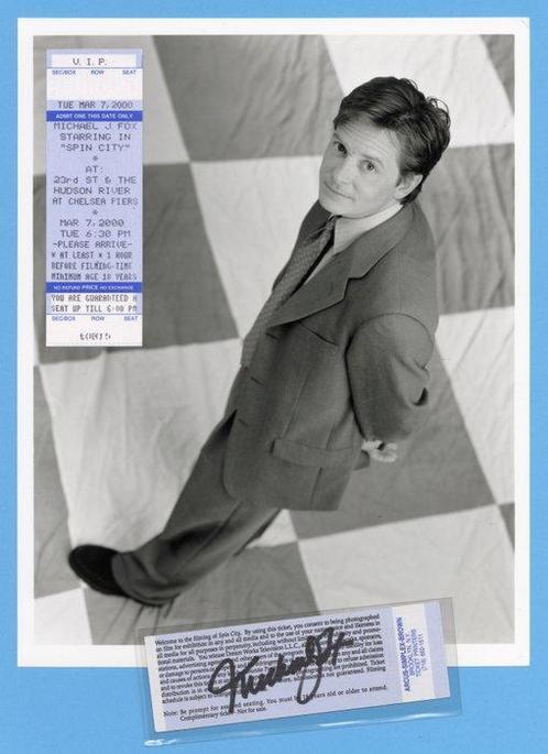 Spin City - Michael J Fox - Signed in Person 07-03-2000, NY, Verzamelen, Film en Tv