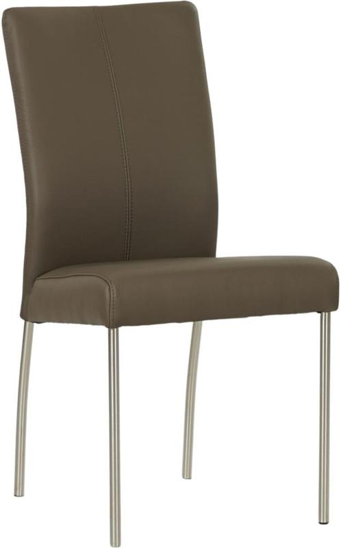 Bruine leren moderne eetkamerstoel - poot rond inox - Toledo, Huis en Inrichting, Stoelen, Overige kleuren, Eén, Nieuw, Leer, Ophalen of Verzenden