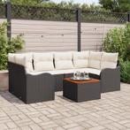 vidaXL Tuin Sofa Set 7 pcs Zwart, wit Groot Rattan, Verzenden, Nieuw