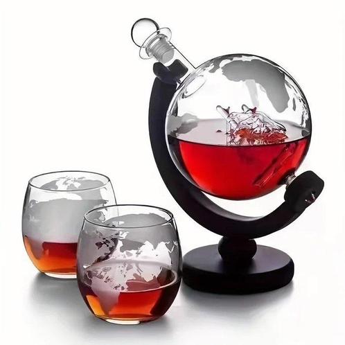 Drinkset (3) - Luxe Wereldbol Whiskey/Cognac Karaf Set op, Antiek en Kunst, Antiek | Meubels | Tafels