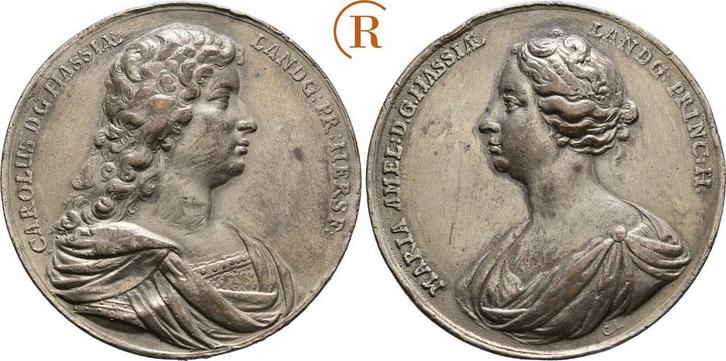 Zinnmedaille auf Seine Vermaehlung o J ( 1673 ) Hessen Ka..., Timbres & Monnaies, Pièces & Médailles, Envoi