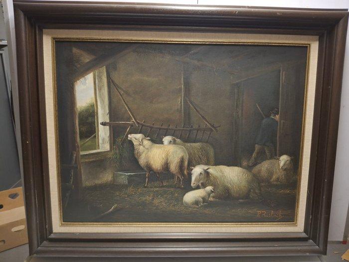 P. Ruislinck - Schapenstal, Antiek en Kunst, Kunst | Schilderijen | Klassiek