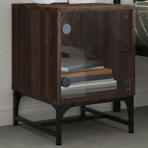 vidaXL Nachtkastje met glazen deur 35x37x50 cm bruin, Huis en Inrichting, Slaapkamer | Nachtkastjes, Nieuw, Verzenden