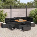vidaXL Tuinbank Set met kussen 9 pcs Zwart Poly rattan, Tuin en Terras, Verzenden, Nieuw