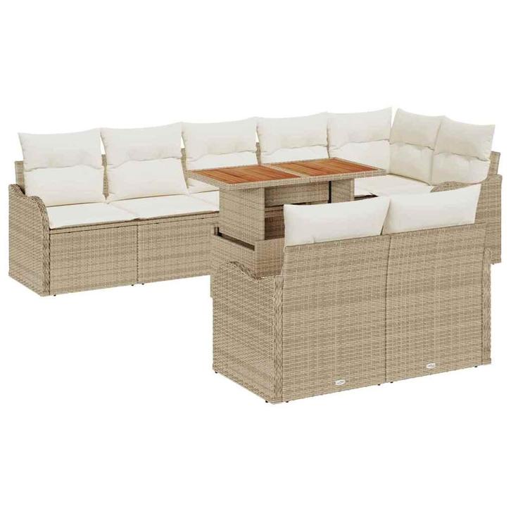 vidaXL Tuinbank Set met opslag 9 pcs Beige Poly rattan, Tuin en Terras, Tuinsets en Loungesets, Nieuw, Verzenden