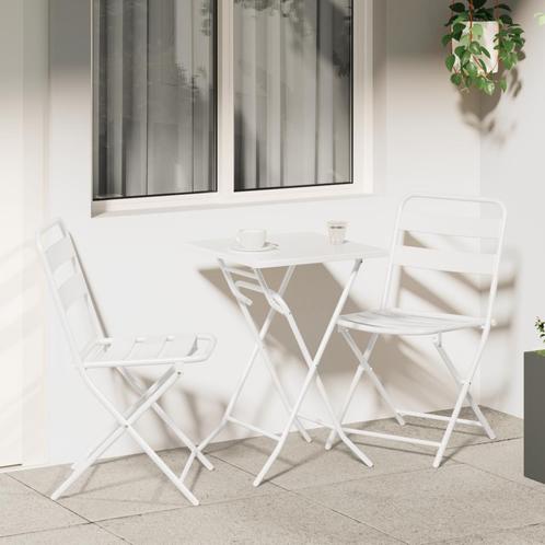 vidaXL 3-delige Opvouwbare Bistroset Wit Staal, Tuin en Terras, Tuinsets en Loungesets, Nieuw, Verzenden