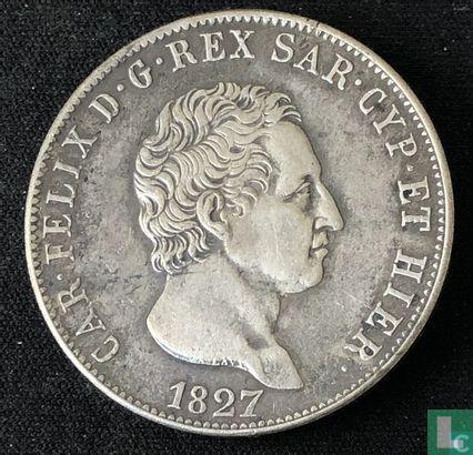 Sardinië 5 lire 1827 (P), Postzegels en Munten, Munten | Europa | Niet-Euromunten, Losse munt, Goud, Zilver, Overige landen, Verzenden