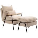 Fauteuil - Lounge stoel met ligfunctie - Gestoffeerd - Beige, Ophalen of Verzenden, Nieuw, Stof, Modern