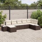 vidaXL Tuinbank Set met kussen met opslag 7 pcs Bruin Poly, Verzenden, Nieuw
