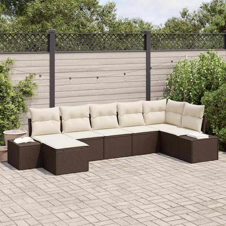 vidaXL Tuinbank Set met kussen met opslag 7 pcs Bruin Poly, Tuin en Terras, Tuinsets en Loungesets, Nieuw, Verzenden