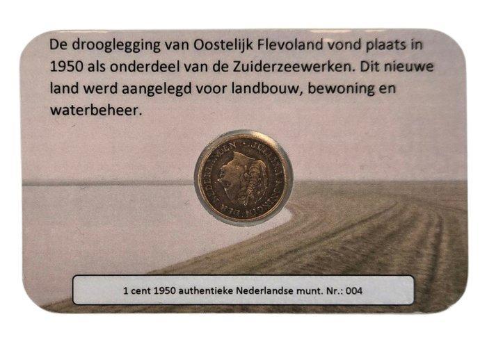 Nederland. Juliana. 1 Cent 1950 Coincard De drooglegging, Timbres & Monnaies, Monnaies | Pays-Bas