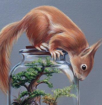 Gala - Squirrel animal painting - World in jar