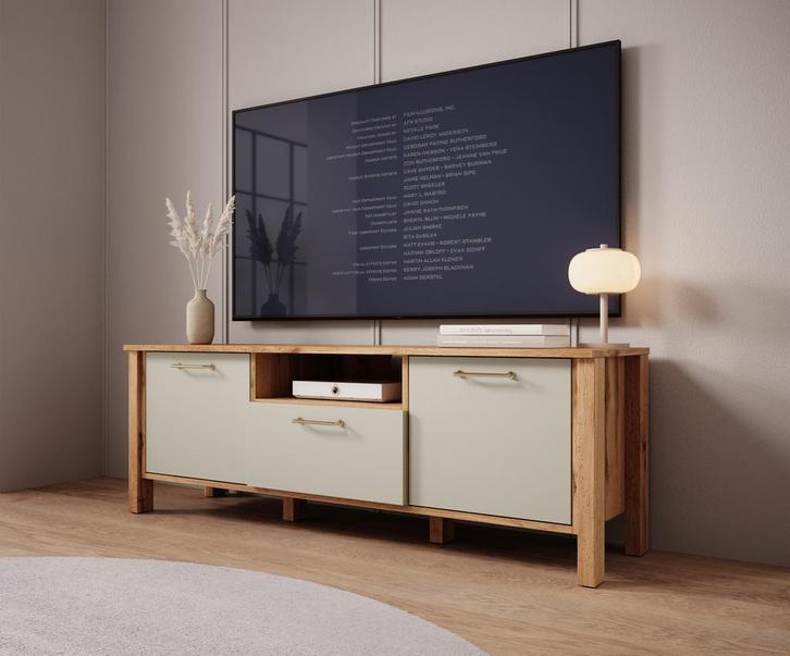 Meubella TV-Meubel beige eiken 138 cm - TV kast, Huis en Inrichting, Kasten |Televisiemeubels, 25 tot 50 cm, Nieuw, 100 tot 150 cm