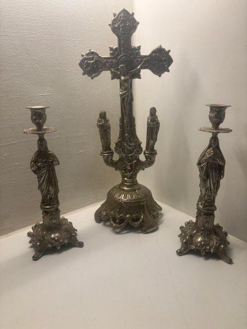 Kruis met Jezus en 2 kandelaars Maria en Josef (3) - Antiek, Antiek en Kunst, Kunst | Niet-Westerse kunst
