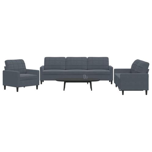 vidaXL 3-delige Loungeset met kussens fluweel donkergrijs, Huis en Inrichting, Zetels | Zetels, Nieuw, Verzenden