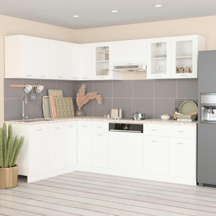 vidaXL 11-delige Keukenkastenset Lyon bewerkt hout wit, Huis en Inrichting, Kasten | Overige, Nieuw, Verzenden