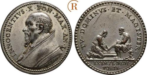 Verzilverte brons medaille Fußwaschung o J Vatikan: Innoz.., Timbres & Monnaies, Pièces & Médailles, Envoi