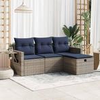 vidaXL 4-delige Loungeset met kussens poly rattan grijs, Verzenden, Nieuw, Loungeset