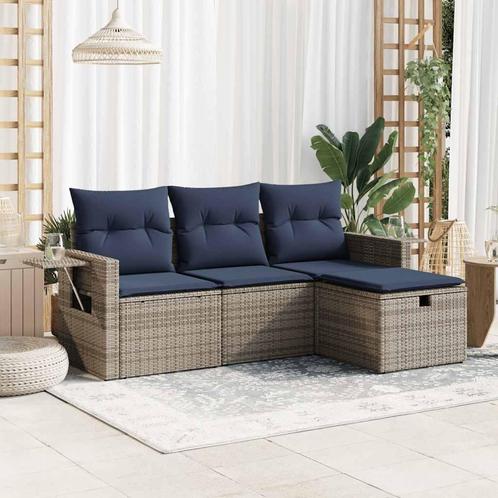 vidaXL 4-delige Loungeset met kussens poly rattan grijs, Tuin en Terras, Tuinsets en Loungesets, Loungeset, Nieuw, Verzenden
