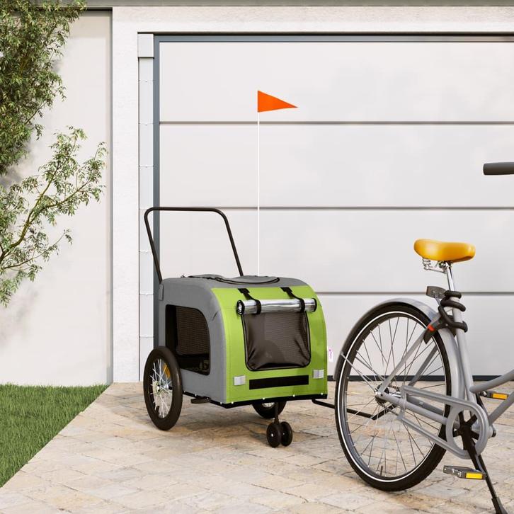 vidaXL Hondenfietstrailer oxford stof en ijzer groen en, Dieren en Toebehoren, Overige Dieren-accessoires, Nieuw, Verzenden