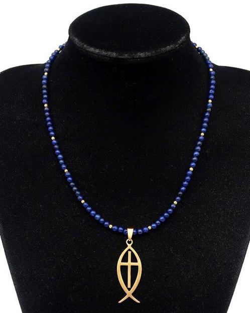 Lapis lazuli - Collier - Ichthus-hanger – Symbool van Geloof, Antiek en Kunst, Antiek | Boeken en Manuscripten