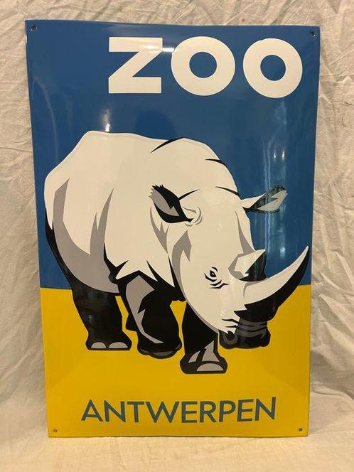 Enseigne en émail - Zoo dAnvers - Rhinocéros - Émail, Antiek en Kunst, Antiek | Wandborden en Tegels