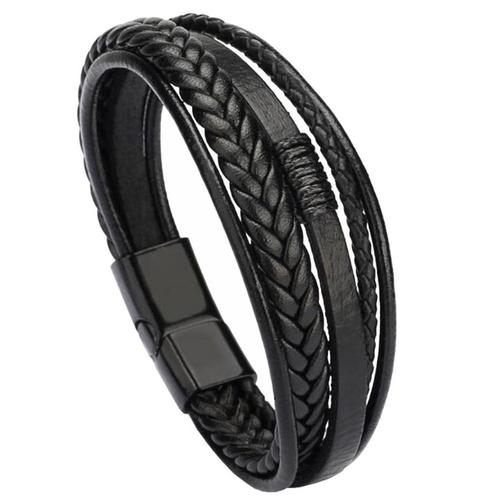 Fako Bijoux® - Armband Heren - Zwart 5 Snoeren - Mannen -, Handtassen en Accessoires, Armbanden, Verzenden