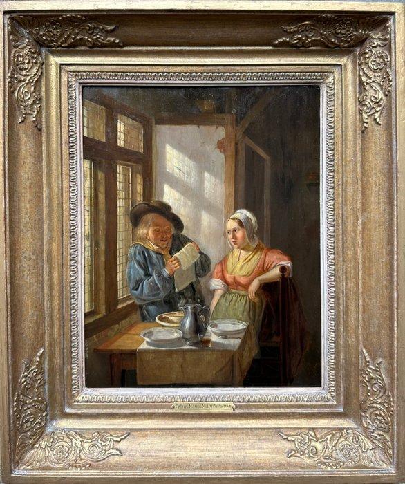 Petrus Marius Molijn (1819-1849) - Interieur met lezende man, Antiek en Kunst, Kunst | Schilderijen | Klassiek