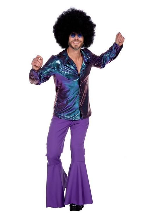 Disco Blouse Metallic Paars Blauw, Kleding | Heren, Carnavalskleding en Feestkleding, Nieuw, Verzenden