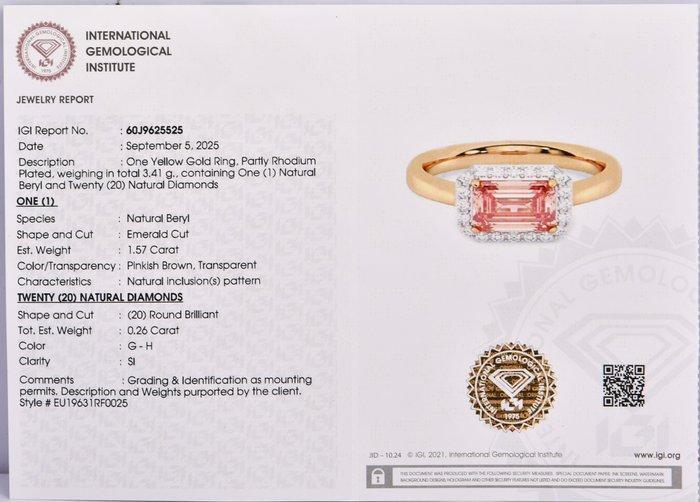 Ring - 14 karaat Geel goud - 1.83ct. tw. Morganiet - Diamant, Handtassen en Accessoires, Ringen