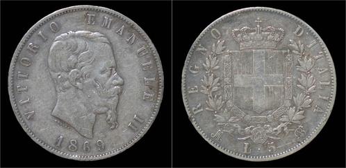 Italy Vittorio Emanuele Ii 5 lire 1869m zilver, Timbres & Monnaies, Monnaies & Billets de banque | Accessoires, Envoi