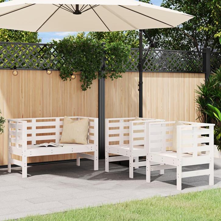 vidaXL 3-delige Loungeset massief grenenhout wit, Jardin & Terrasse, Ensembles de jardin, Envoi