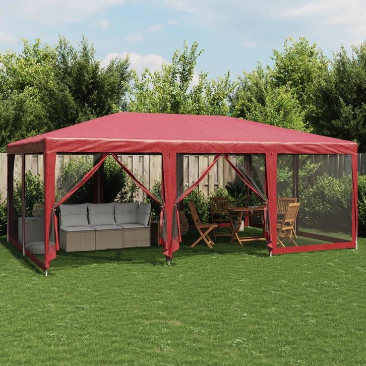 vidaXL Partytent met 10 mesh zijwanden 6x4 m HDPE rood, Tuin en Terras, Partytenten, Nieuw, Verzenden