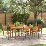 vidaXL Tuin Eettafel Set 7 pcs Zwart 180 x 90 x 75 cm, Tuin en Terras, Verzenden, Nieuw