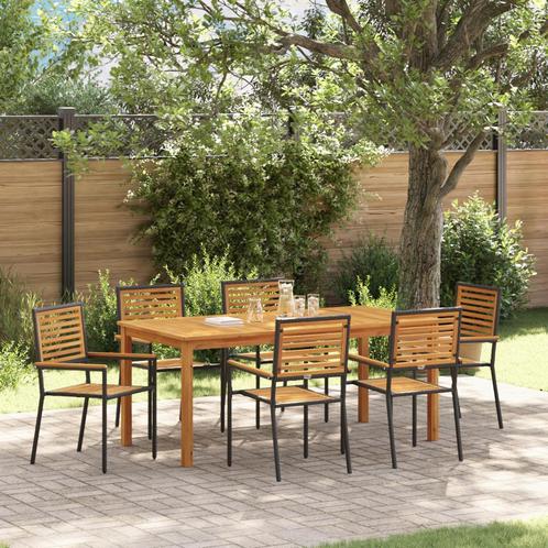 vidaXL Tuin Eettafel Set 7 pcs Zwart 180 x 90 x 75 cm, Tuin en Terras, Tuinsets en Loungesets, Nieuw, Verzenden